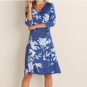 Soft Surroundings Hyannis Midi Wrap Dress True Navy‎ Rose Floral Stretchy Large